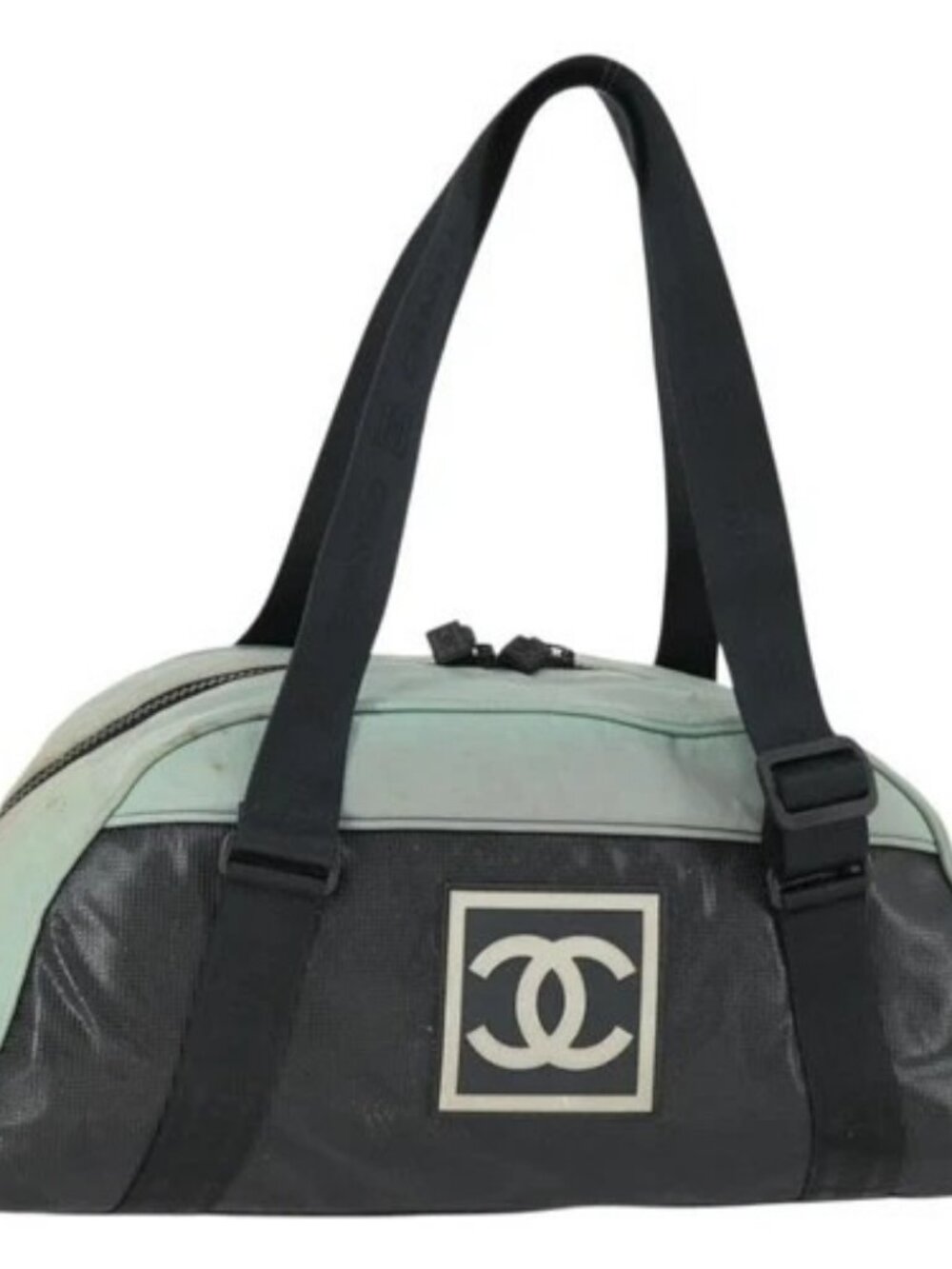 CHANEL Boston Bag Nylon Black Gray CC Auth
